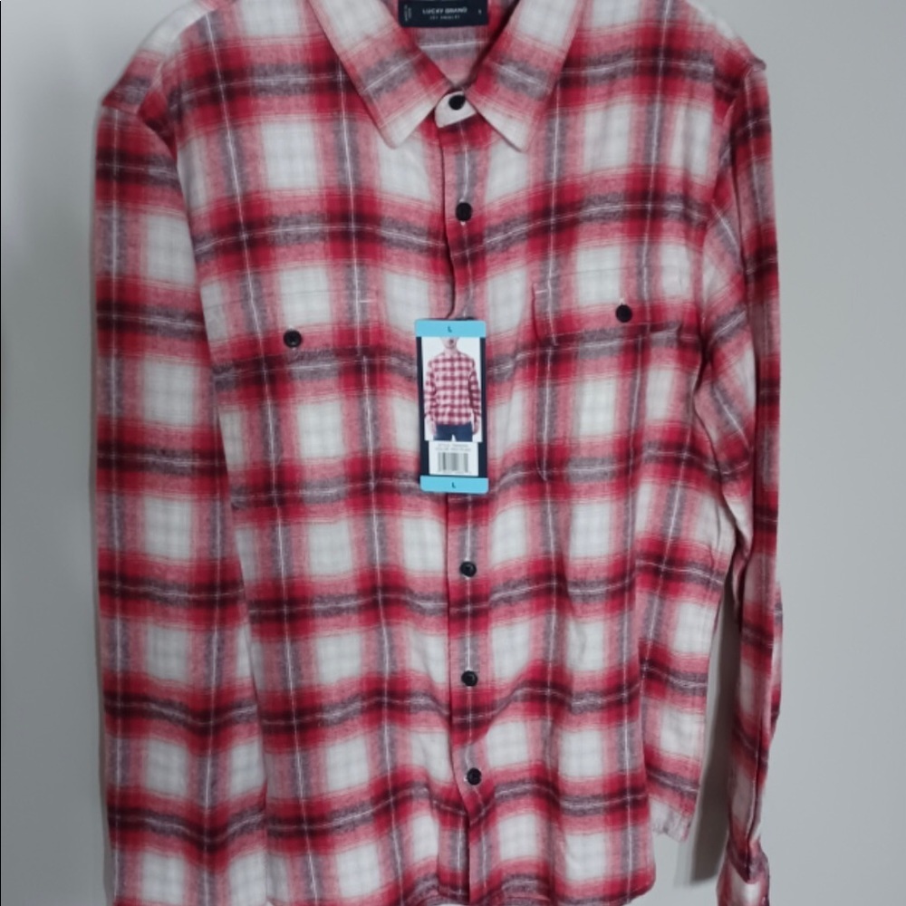 Lucky Brand Style 7MS4000 Red Plaid Button Down Shirt. Large Size.